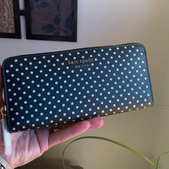 Authentic KATE SPADE Saffiano leather zip around glitter dots slim large wallet - Picture 8 of 10
